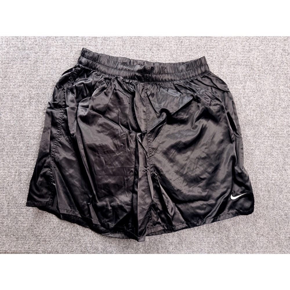 Nike Vintage Y2K Shorts Girls Large Black Satin Athletic Gym Running Swoosh Logo